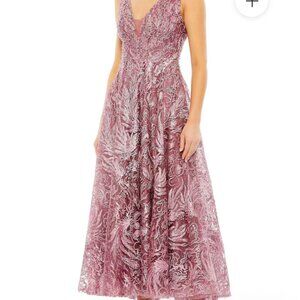 Mac Duggal  raspberry coloured tea length dress